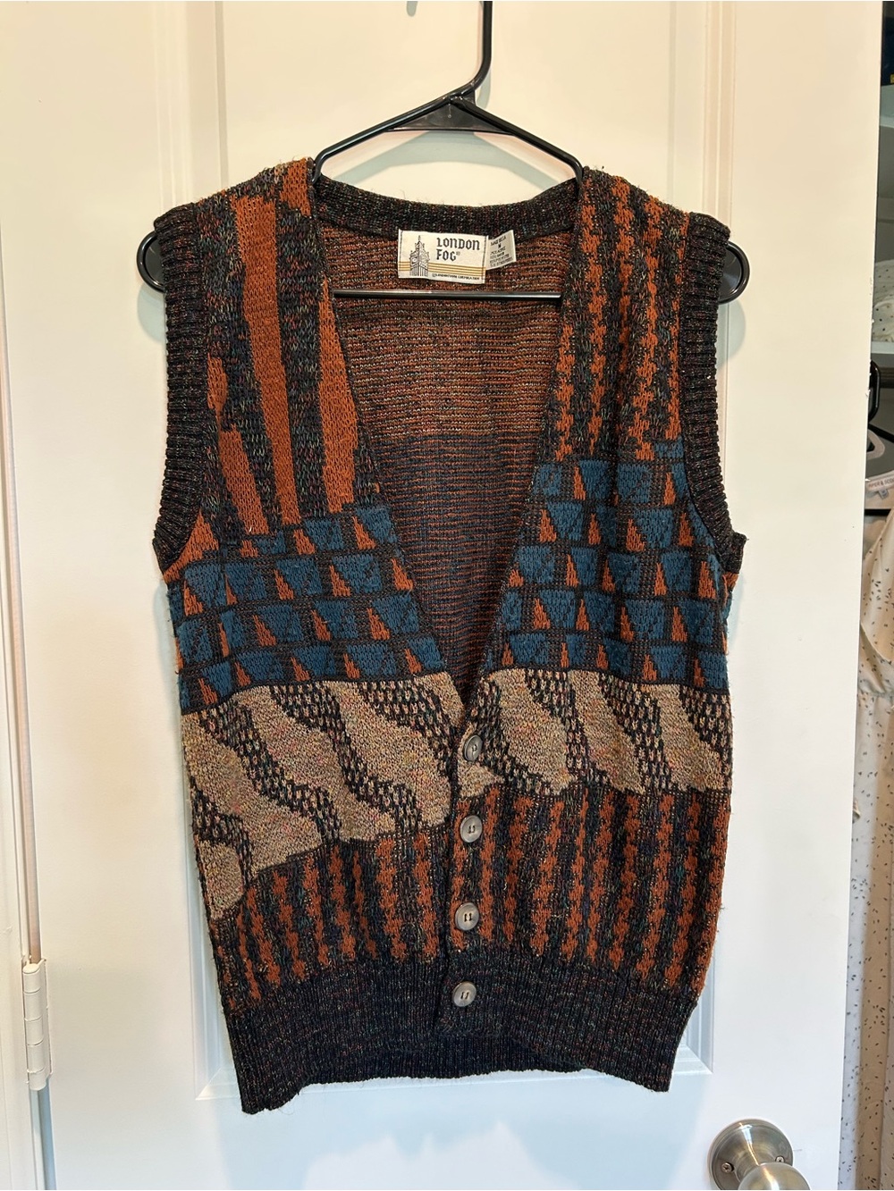Vintage London Fog Men's Geometric Knit Button Vest